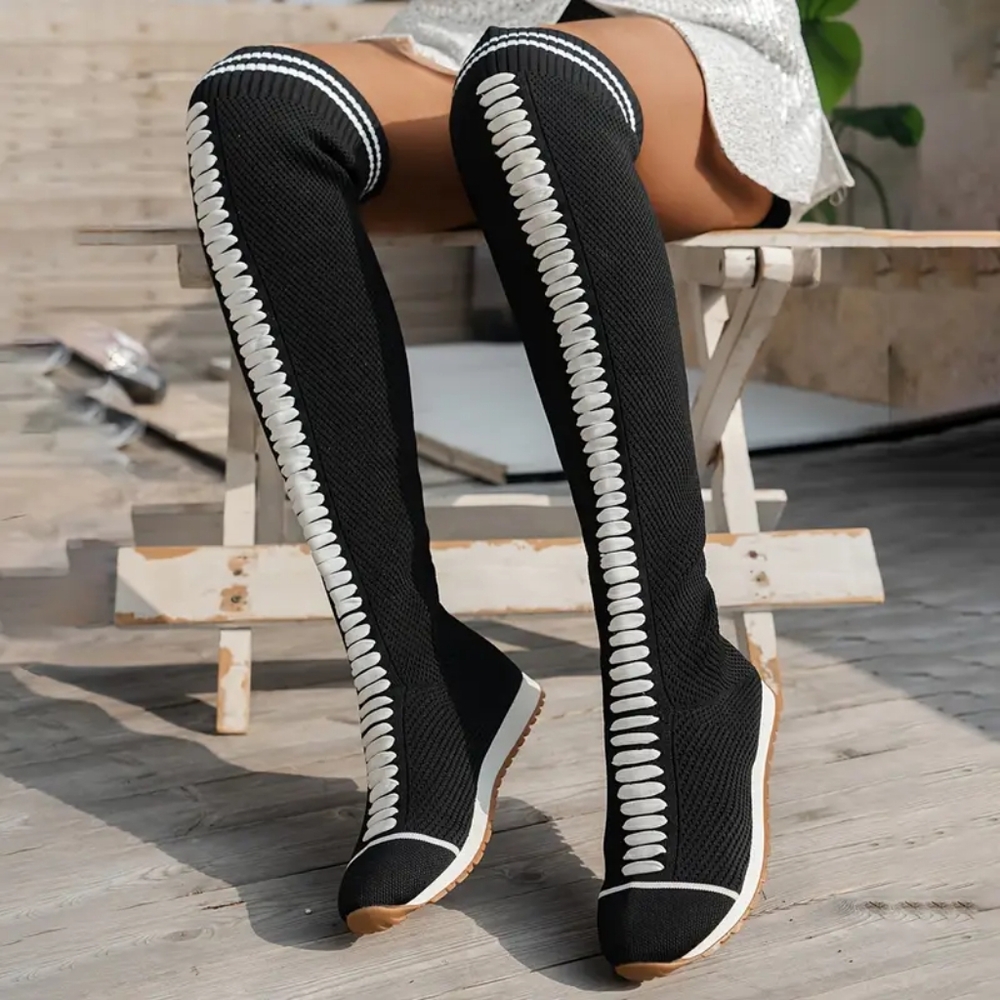 Black and White Over-the-Knee Women's Boots